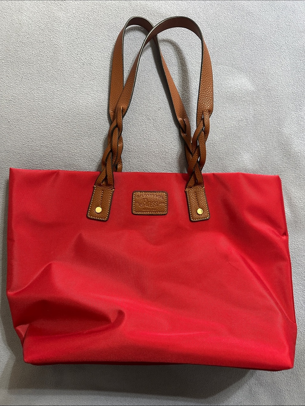 G.H.Bass Red Tote Bag with Braided Brown Straps